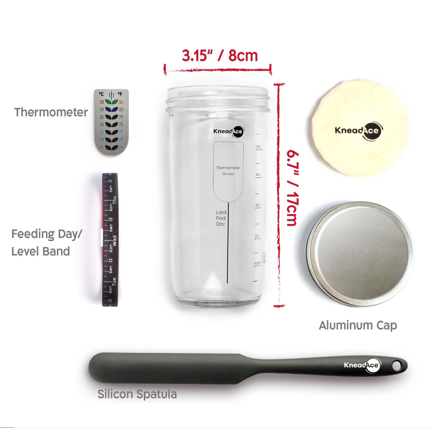 KneadAce Sauerteig-Set: 680g Glas, 2x ovale Gärkörbe aus Baumwolle, Bäckermesser