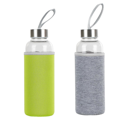 Trinkflasche aus Glas, 1L mit Schutzhülle aus Neopren apfelgrün