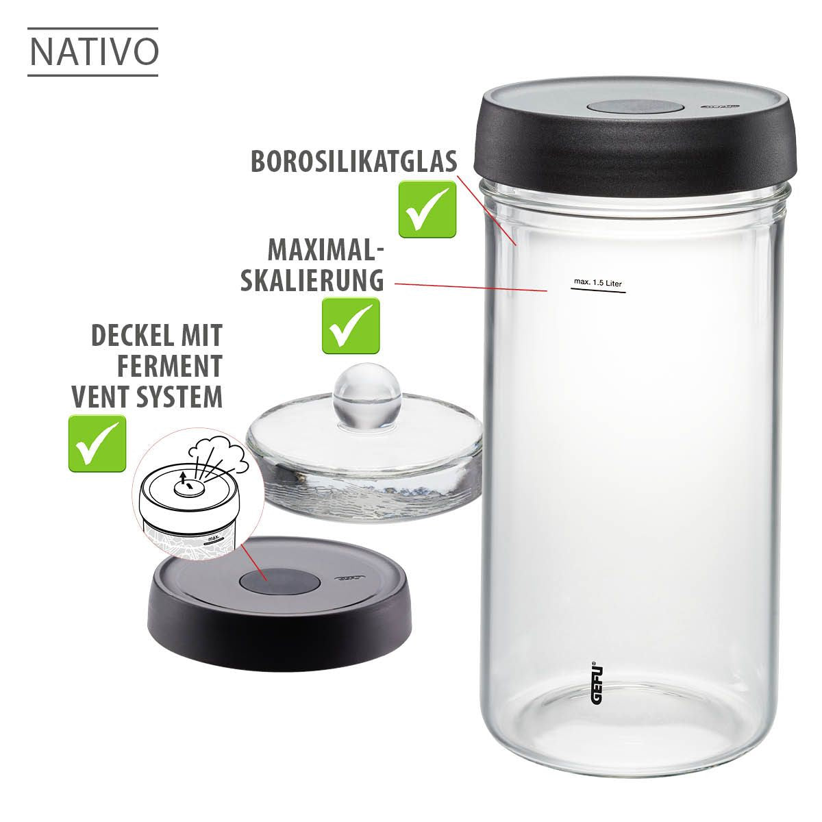 Fermentationsglas 1,5l Borosil Nativo