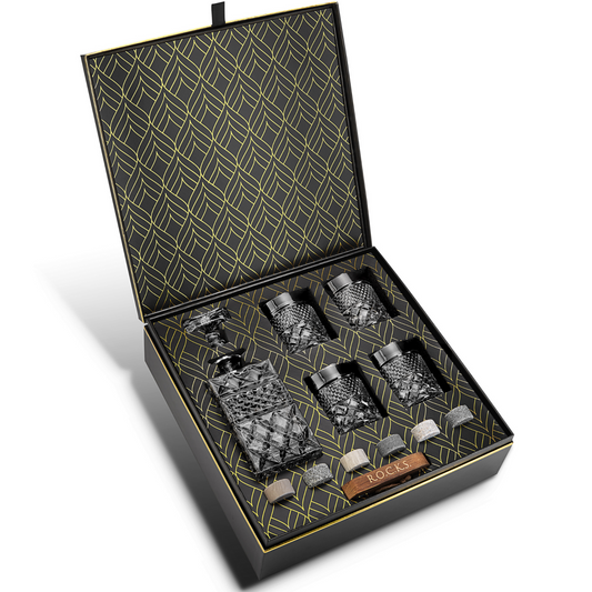 Whiskey Dekanter mit Gläsern & Chilling Stones Geschenkset