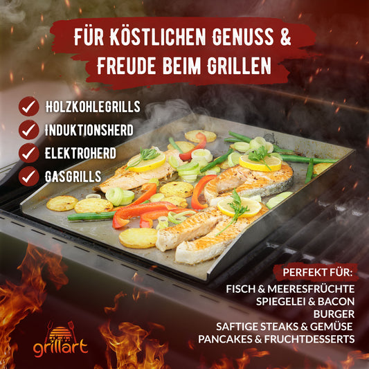 Plancha Grillplatte mit Grillspachtel 4mm Edelstahl – 30x40cm Induktion geeignet