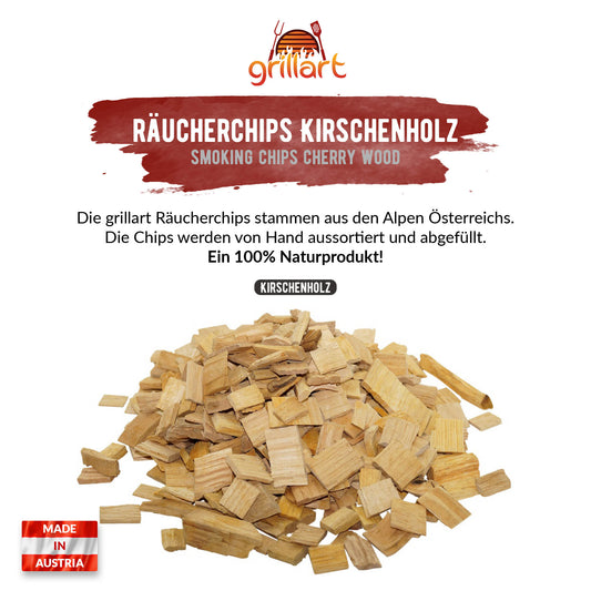 XL Premium Räucherchips Mix – sehr rauchaktives Räucherholz / Holzhackschnitzel Kirsche 750g.