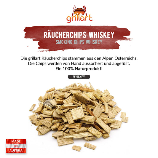 XL Premium Räucherchips Mix – sehr rauchaktives Räucherholz / Holzhackschnitzel Whiskey 750g.