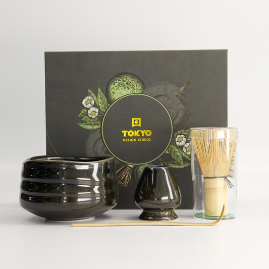 Matcha Schale Geschenkset, 4-tlg., 11 x 8 cm, Black