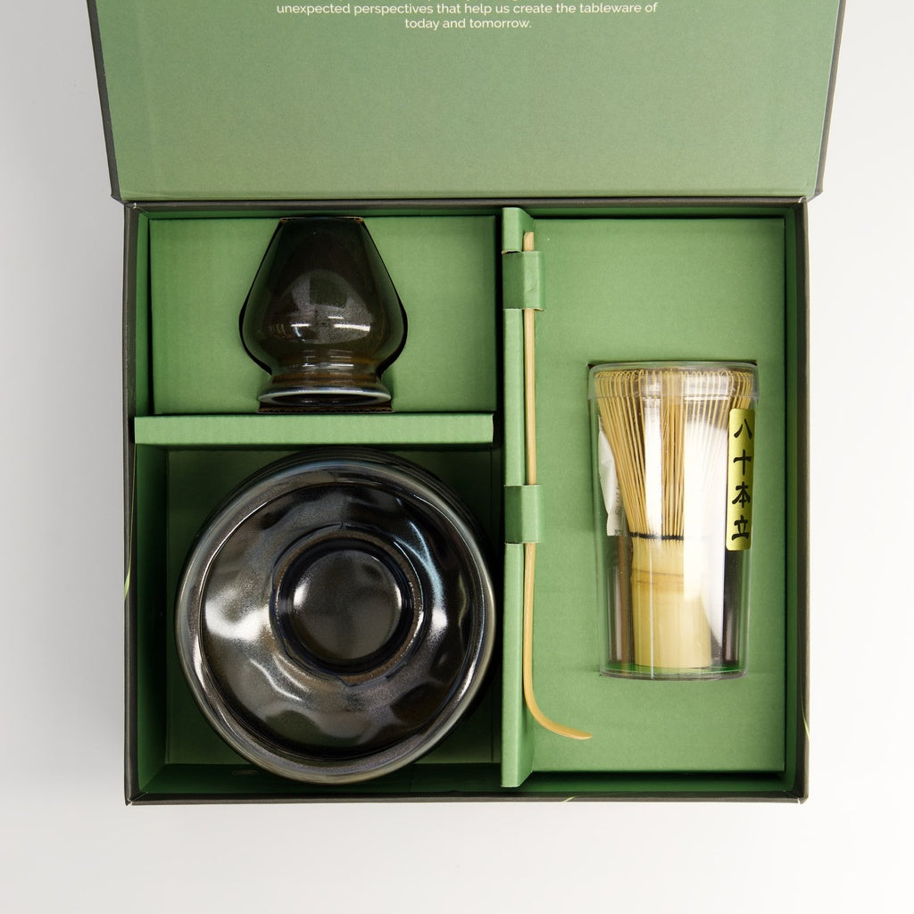 Matcha Schale Geschenkset, 4-tlg., 11 x 8 cm, Black