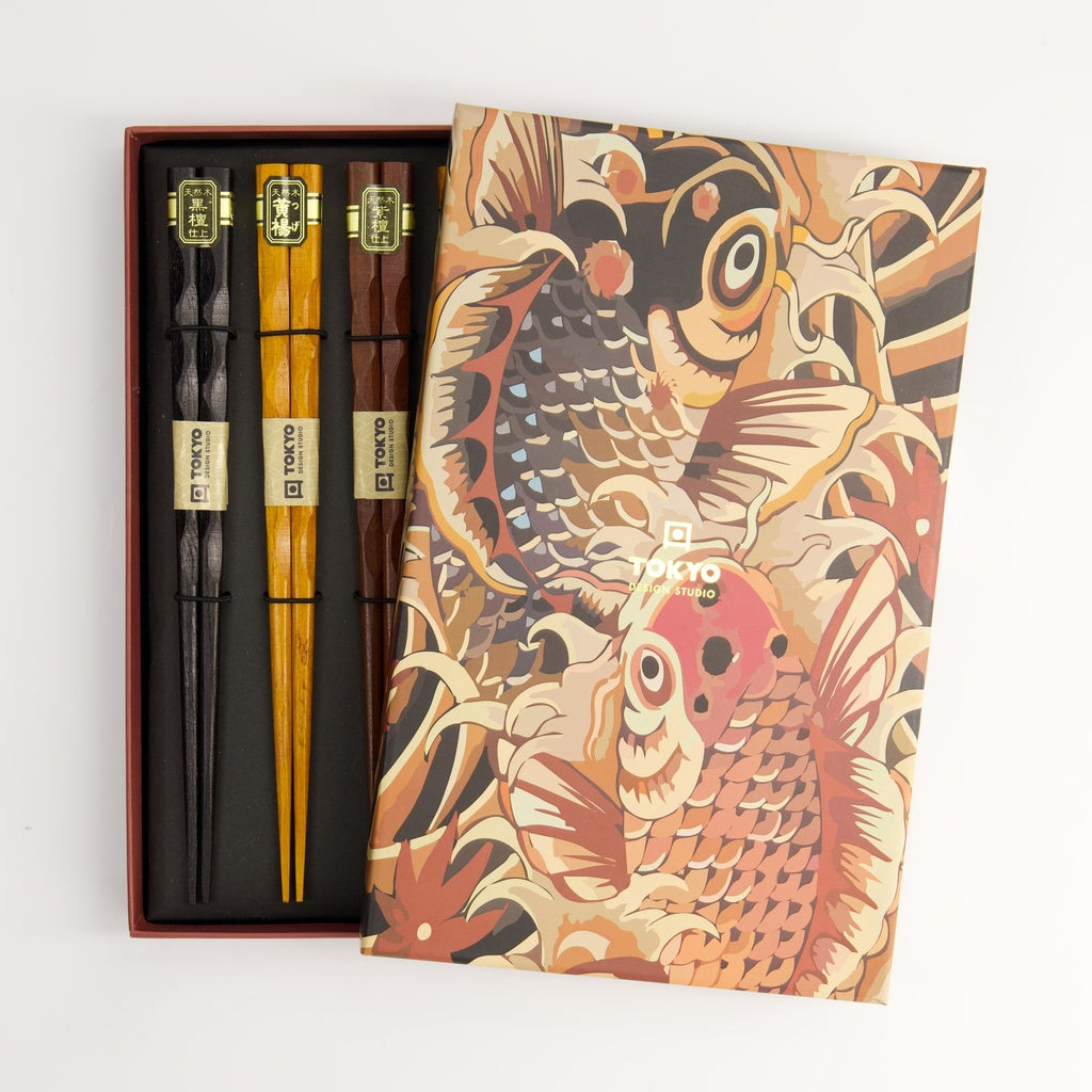 5 Essstäbchen Geschenkset, Wood Koi