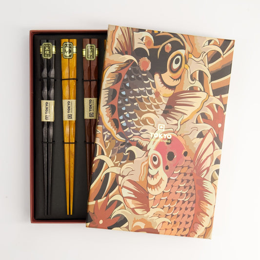 5 Essstäbchen Geschenkset, Wood Koi