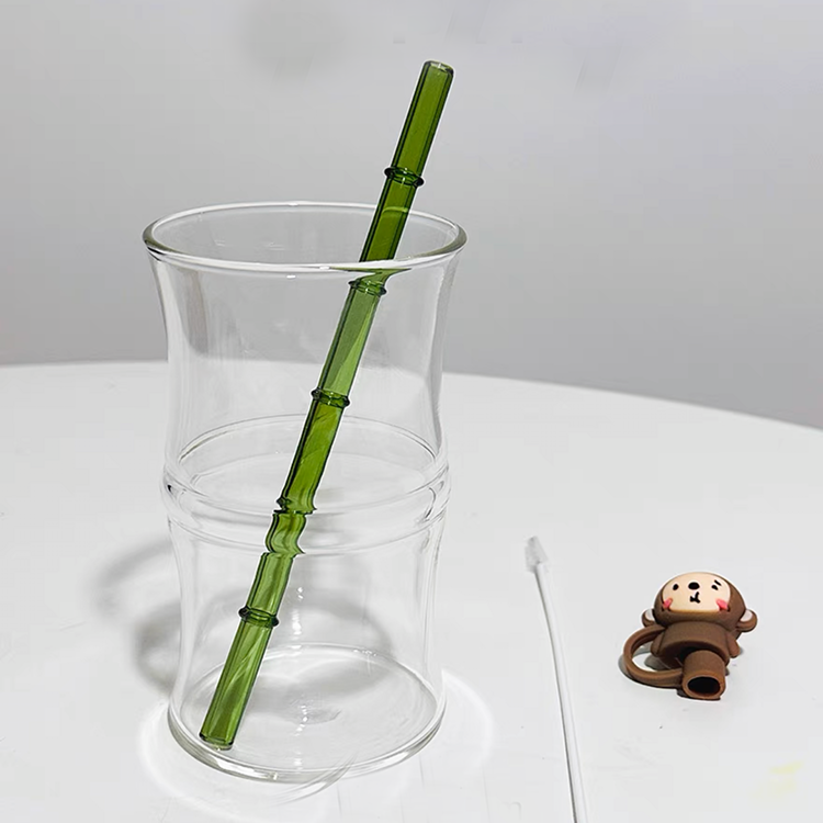 Glasstrinkhalm mit Bambus-Design - gerade - 200 x 8 mm
