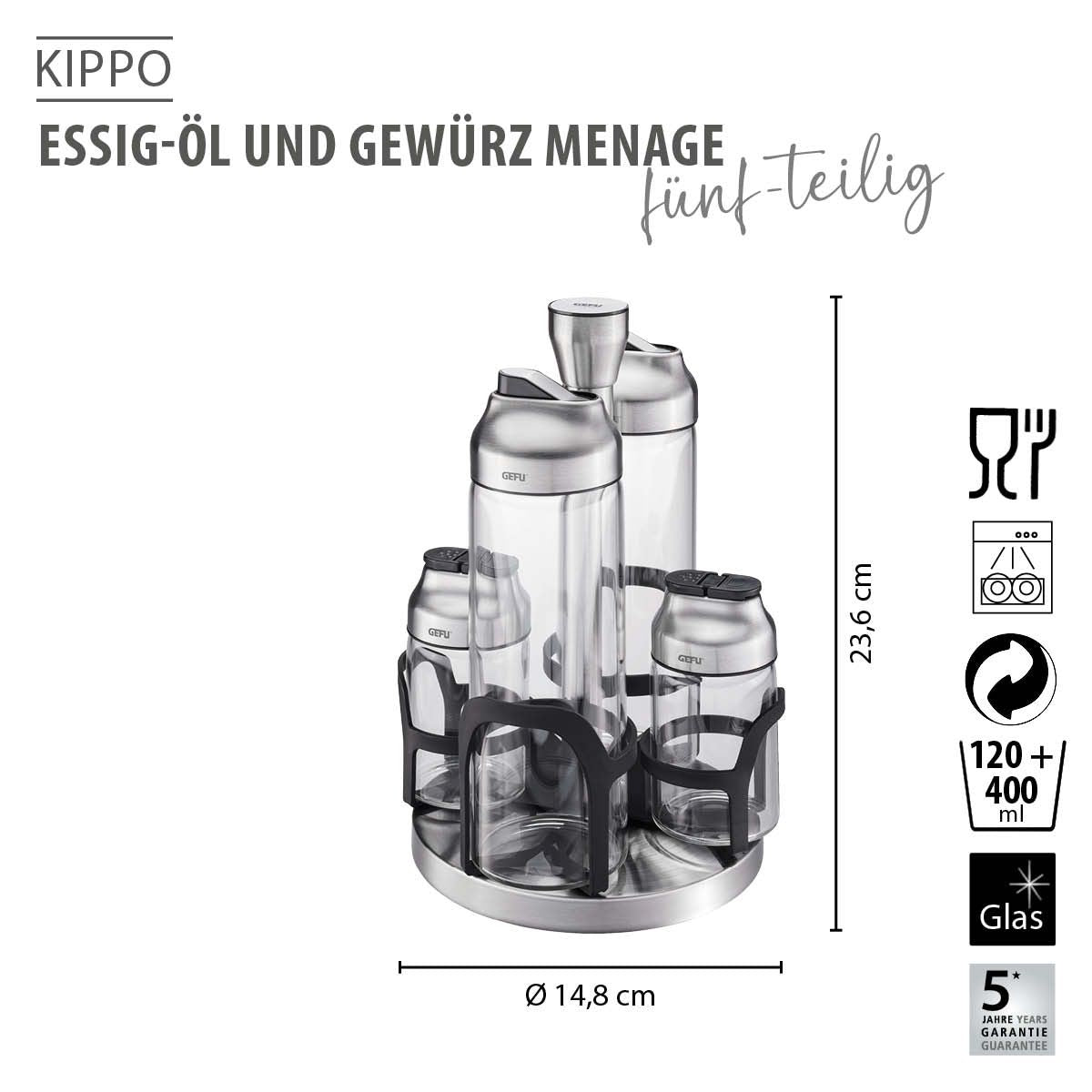 Essig-Öl und Gewürz Menage KIPPO, 5-teilig