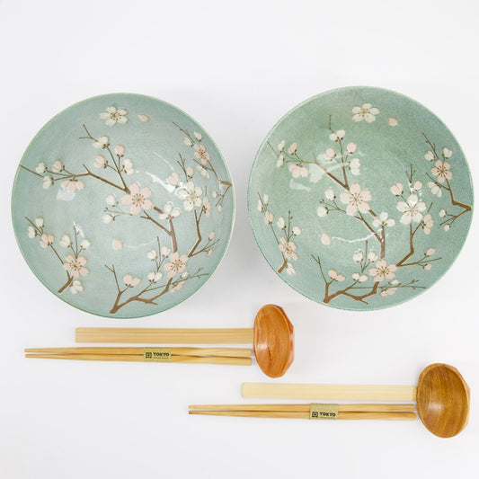 Ramen Schale Geschenkset, 6-tlg., Fujisakura, Grün, Ø 21x7,8cm 1000ml