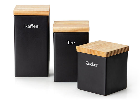 Vorratsdose schwarz mit Holzdeckel 10 x 10 x 20,5 cm, 1200 ml