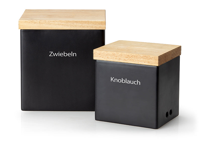 Vorratsdose schwarz mit Holzdeckel 18 x 15,5 x 20 cm