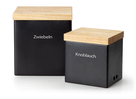 Vorratsdose schwarz mit Holzdeckel 18 x 15,5 x 20 cm