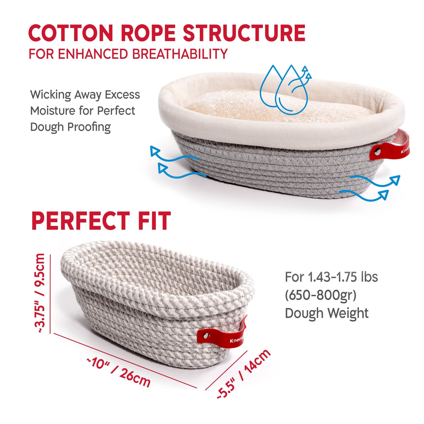 KneadAce Sauerteig-Set: 680g Glas, 2x ovale Gärkörbe aus Baumwolle, Bäckermesser