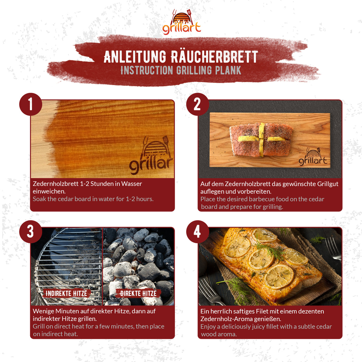 Zedernholzbretter zum Grillen – aus 100% natürlichem Western Red Zedernholz - 2er Set XXL 30 x 20 x 1 cm