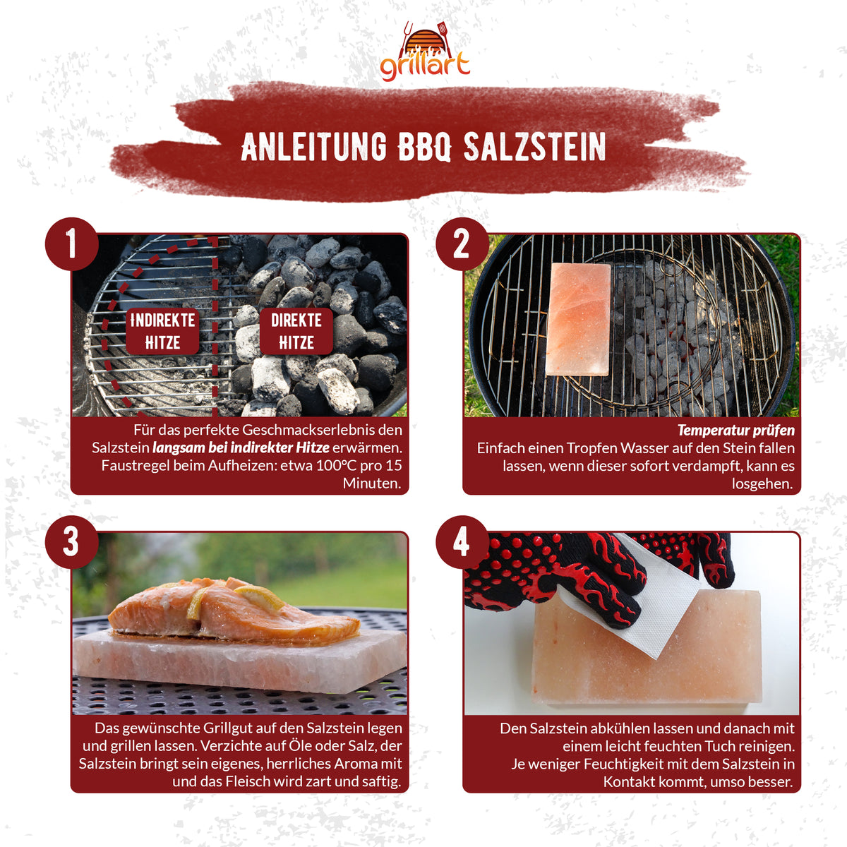 Salzstein-Plancha für Grill und BBQ Quadratisch 20x20x2,5cm