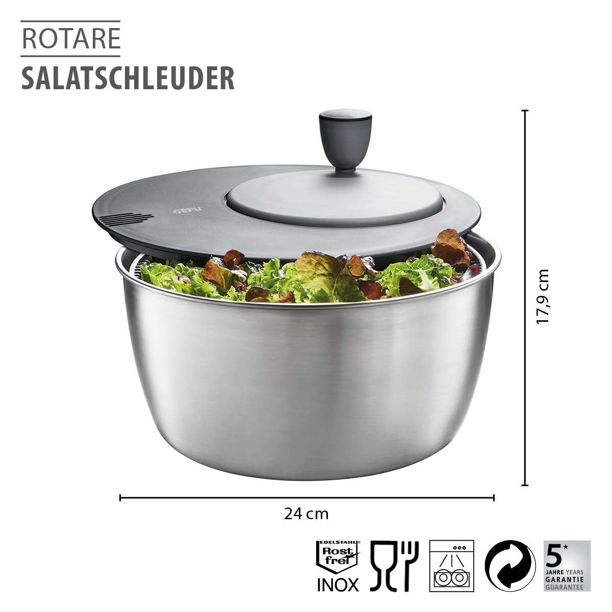 Salatschleuder ROTARE, Edelstahl, 4 L
