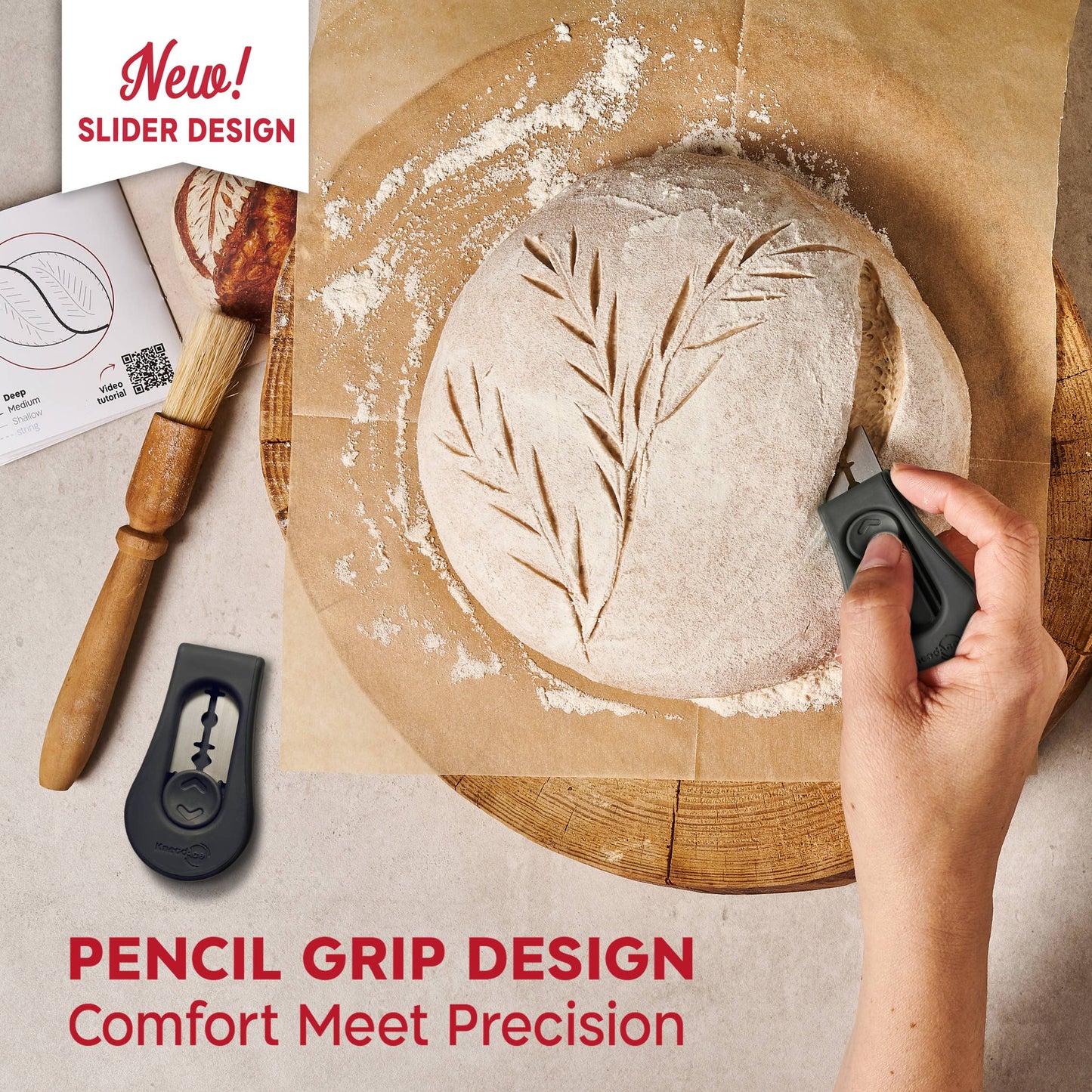 KneadAce Sauerteig-Set: 680g Glas, 2x ovale Gärkörbe aus Baumwolle, Bäckermesser