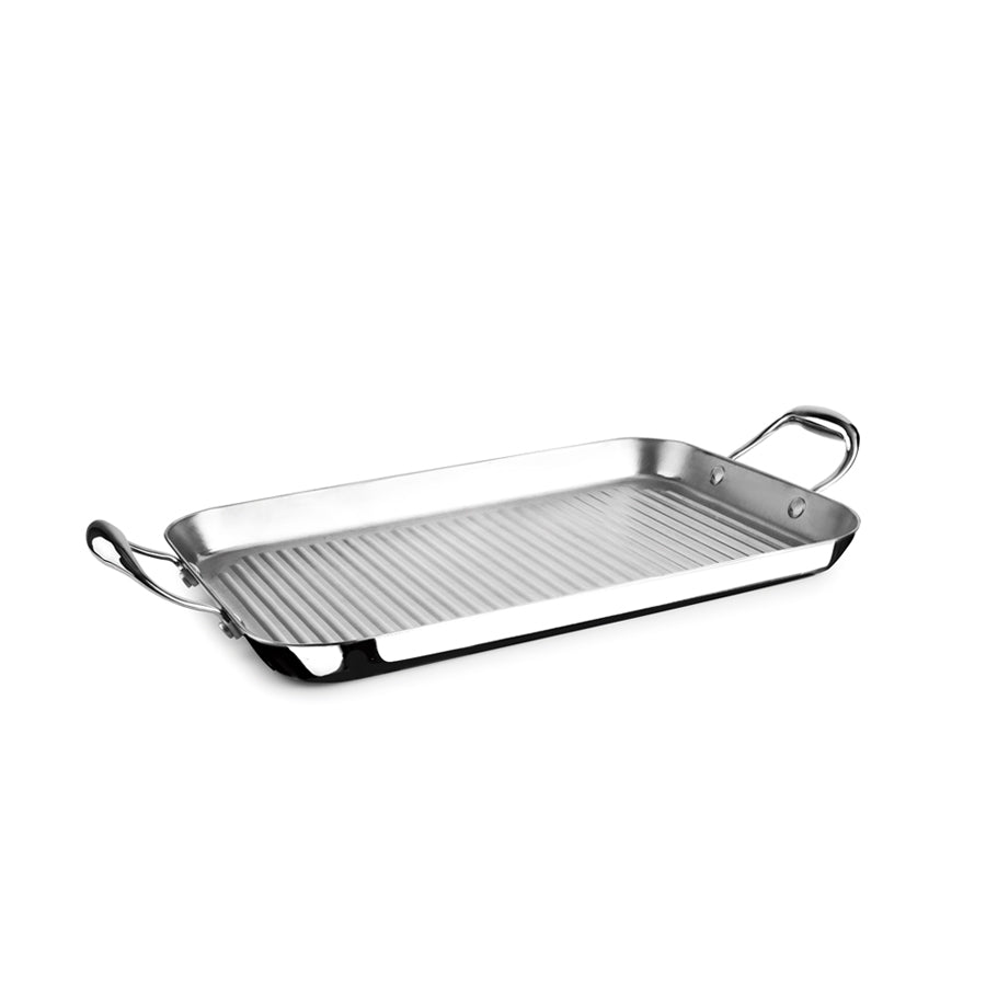 Plancha Edelstahl Triply rechteckig 38x25x3 cm gerillt