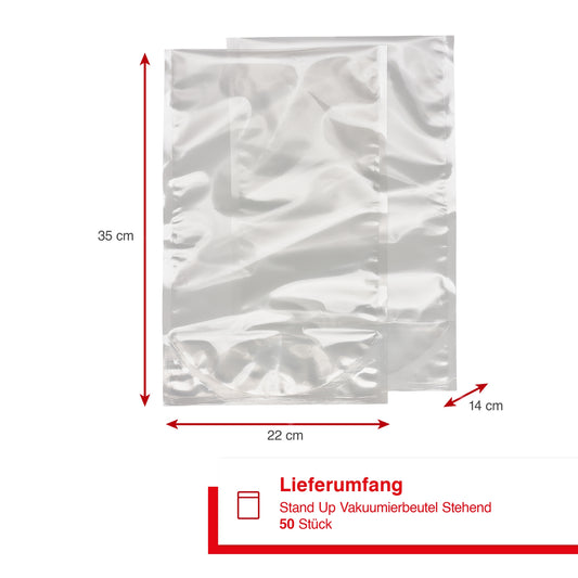 Stand Up Vakuumierbeutel Stehend, 50 Stück BAG 22 x 35 x 14 cm
