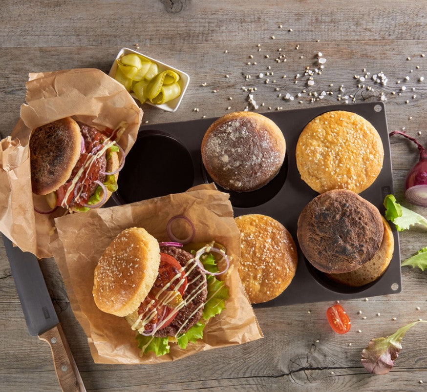 BurgerBun-Backform 2er Set Ø10cm - für 12 große Burgerbrötchen Silikon