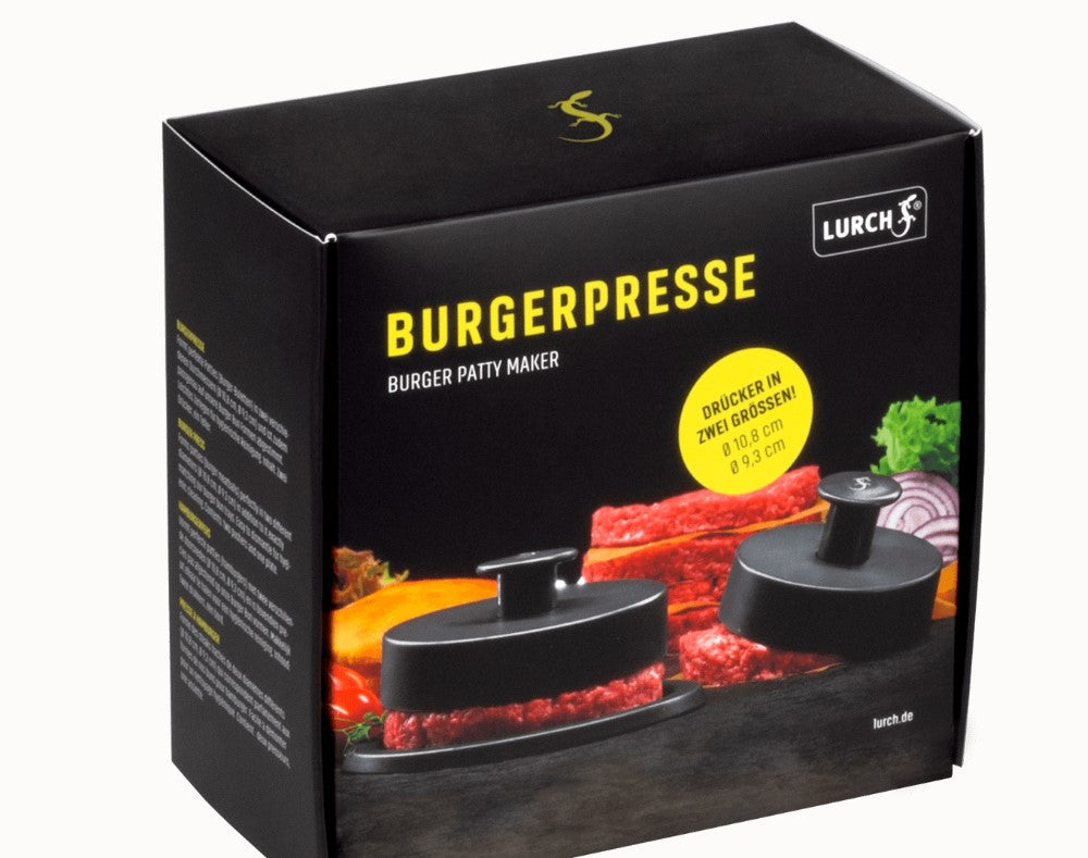 Burgerpresse Size M+L 3tlg steingrau/weiß 2 Drücker Ø10,8 und 9,3cm, Teller