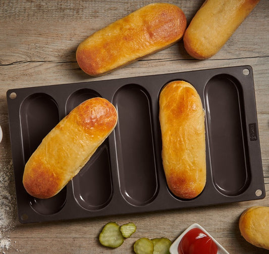 HotdogBun-Backform L 29,5×16,1×2,4cm - für 5 Brötchen