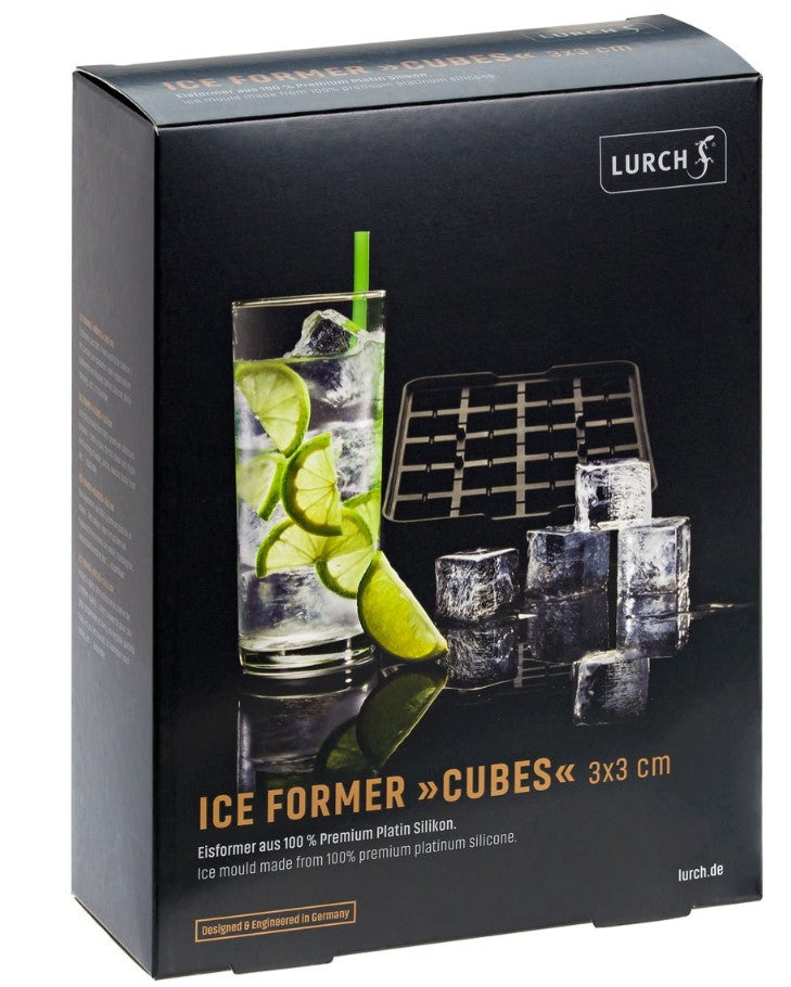 ICE FORMER Würfel 3cm schwarz transparent Eiswürfelform mit Deckel