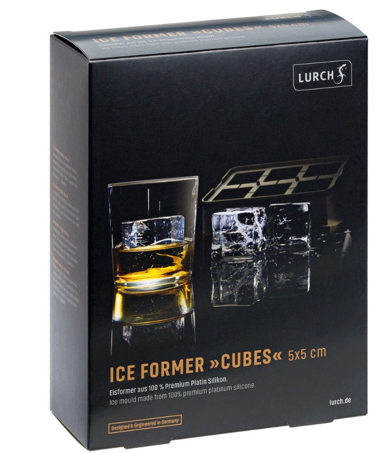 ICE FORMER Würfel 5cm schwarz transparent Eiswürfelform mit Deckel
