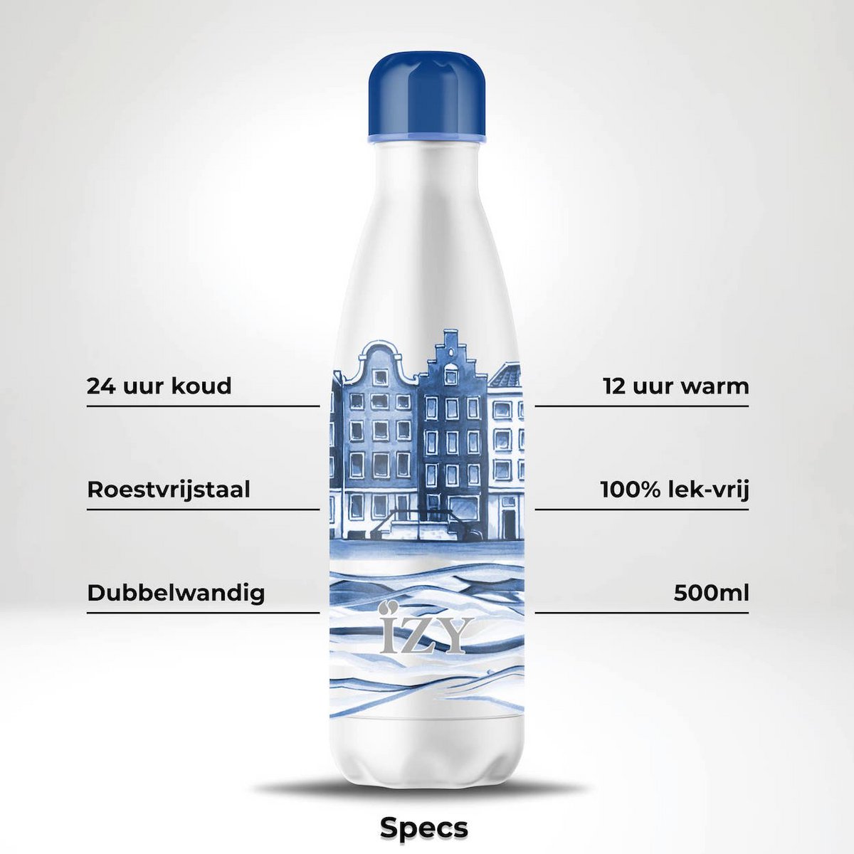 Trinkflasche Edelstahl 24h kalt 12h Heinen Delfter Blau – Plateel – 500 ml
