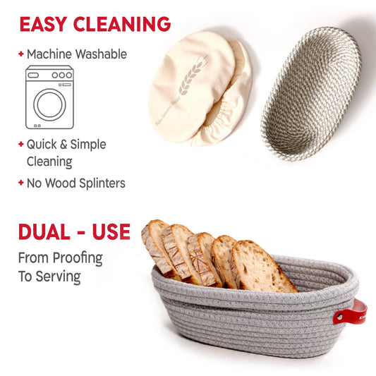 KneadAce Sauerteig-Set: 680g Glas, 2x ovale Gärkörbe aus Baumwolle, Bäckermesser
