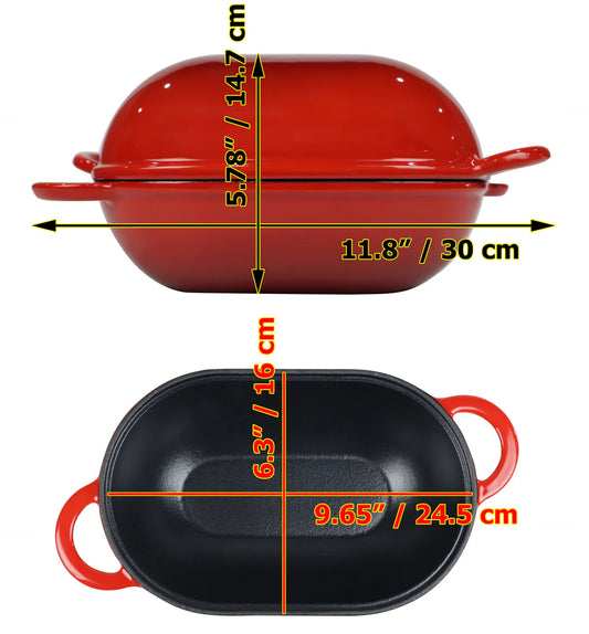 Brotbackform Gusseisen emailliert rot oval 30 cm