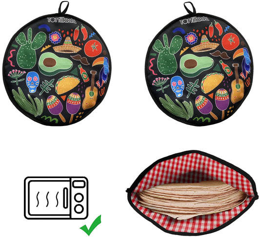 Tortilla Wärmer 30cm mikrowellengeeignet aus Baumwolle/Polyester schwarz