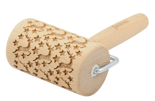 Teigrolle 3D-Motiv Rentier & Sterne -  Mini 9,5 cm