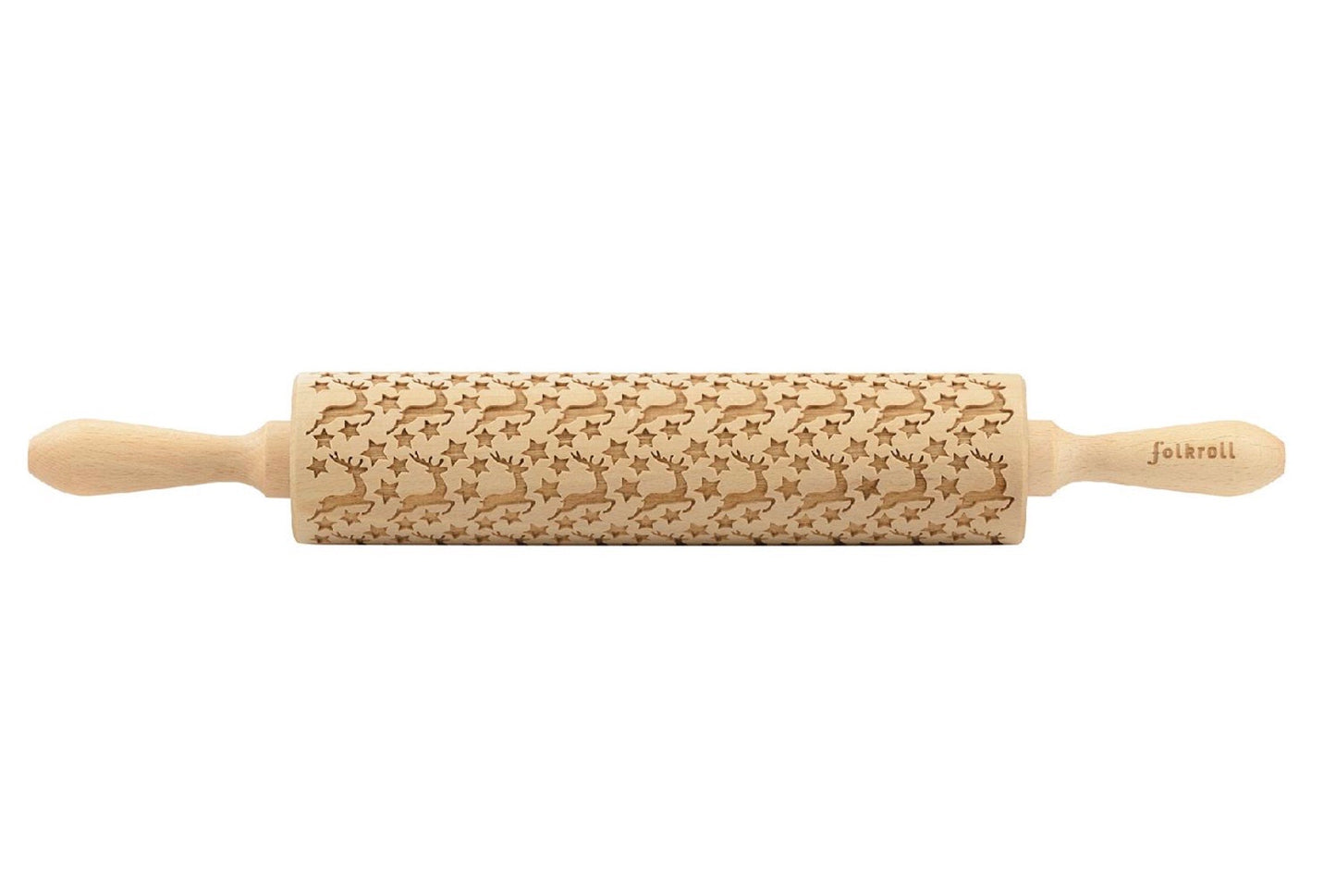 Teigrolle 3D-Motiv Rentier & Sterne - groß 43 cm