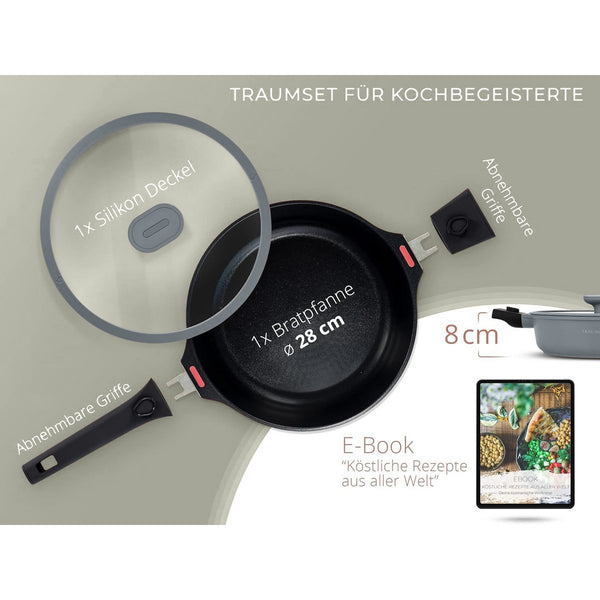 Bratpfanne 28 cm mit abnehmbaren Griffen (grau)