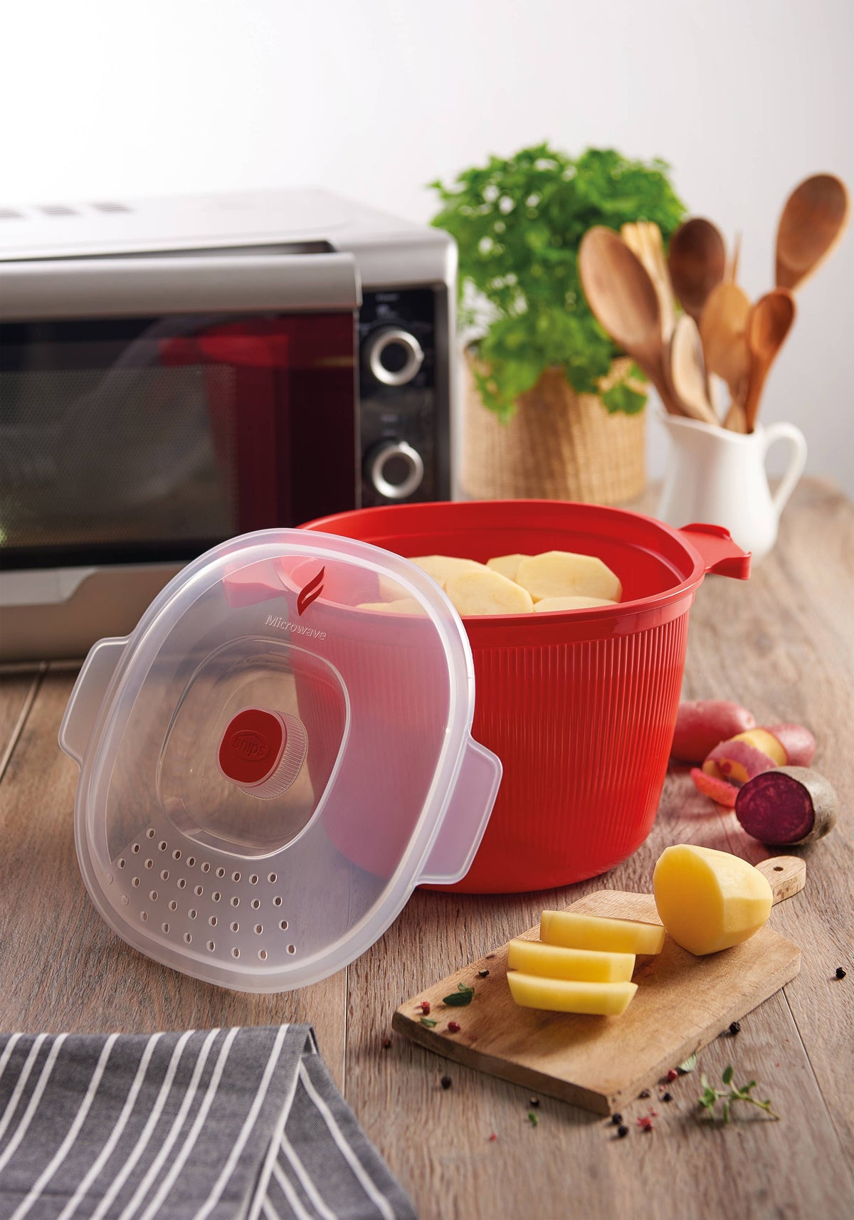 Pasta und Kartoffeln Mikrowellenkocher 4L. - Rot