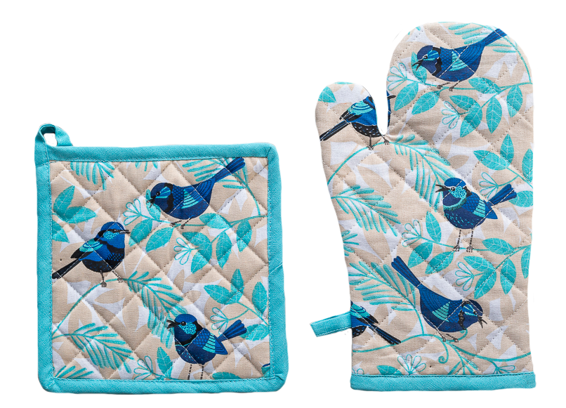 Ofenhandschuhen und Topflappen -Set Blue Wren