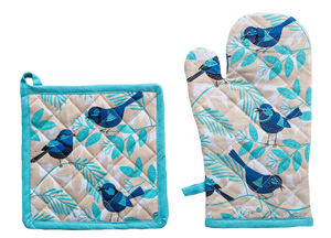 Ofenhandschuhen und Topflappen -Set Blue Wren