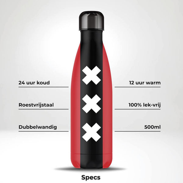 Trinkflasche Edelstahl 24h kalt 12h Flagge von Amsterdam XXX - 500ML