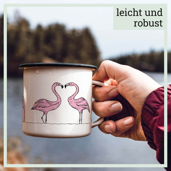 Emailletasse – Flamingoparade