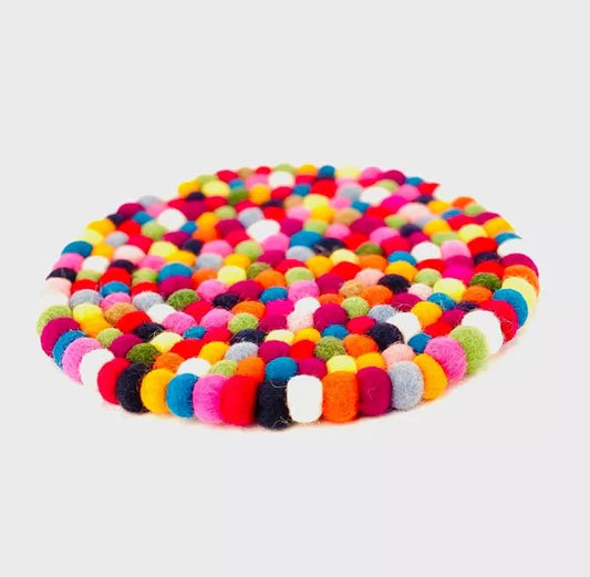 Topfuntersetzer 20cm rund Mini-Filzkugel bunt