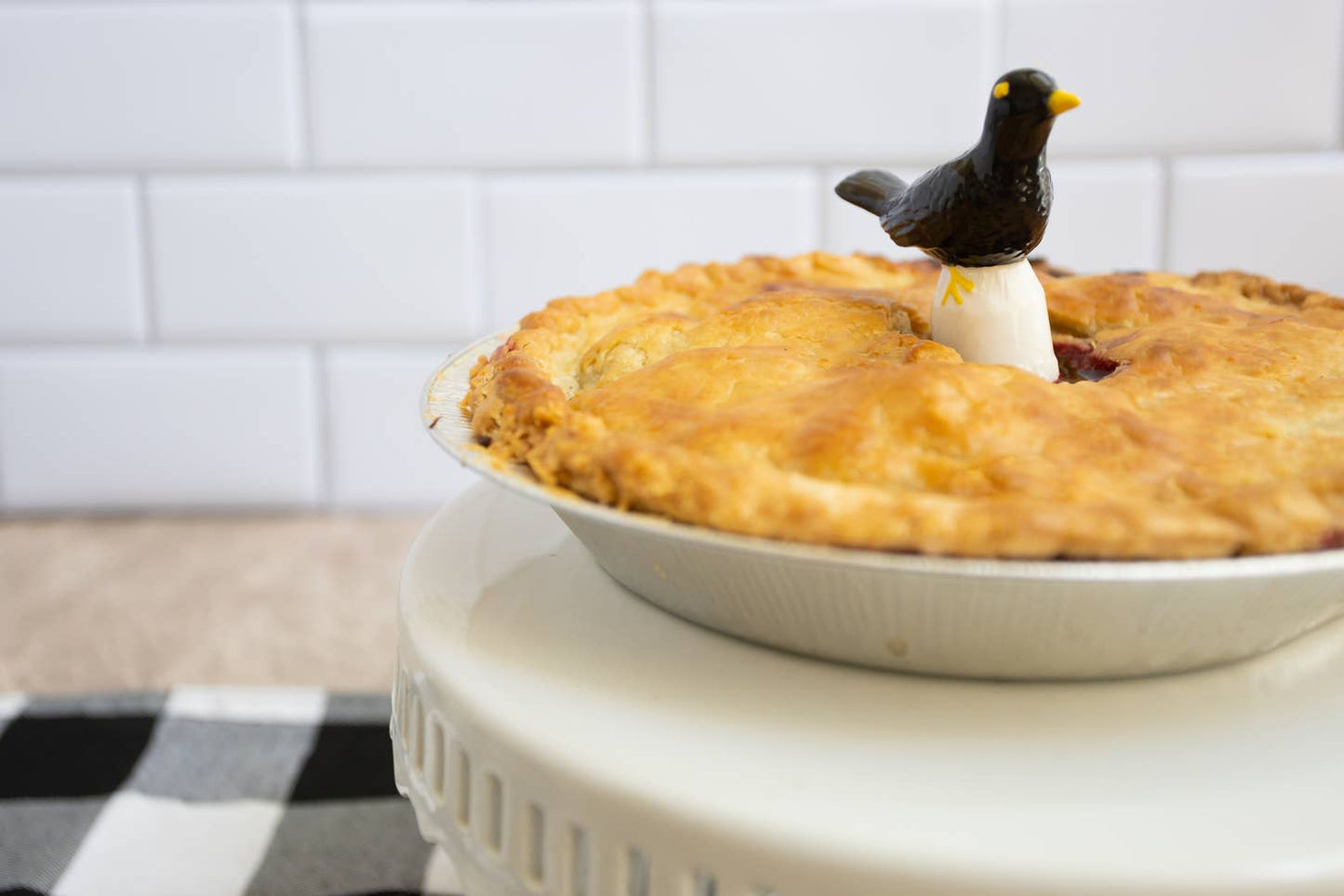 Pie Bird Amsel Kuchenlüfter, Pastetenlüfter Keramik Schwarz/Weiß