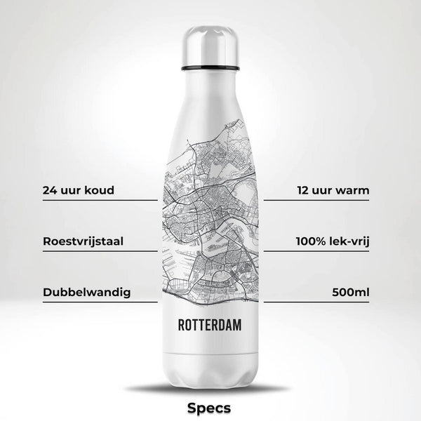 Trinkflasche Edelstahl 24h kalt 12h Rotterdam Plattegrond - 500ML