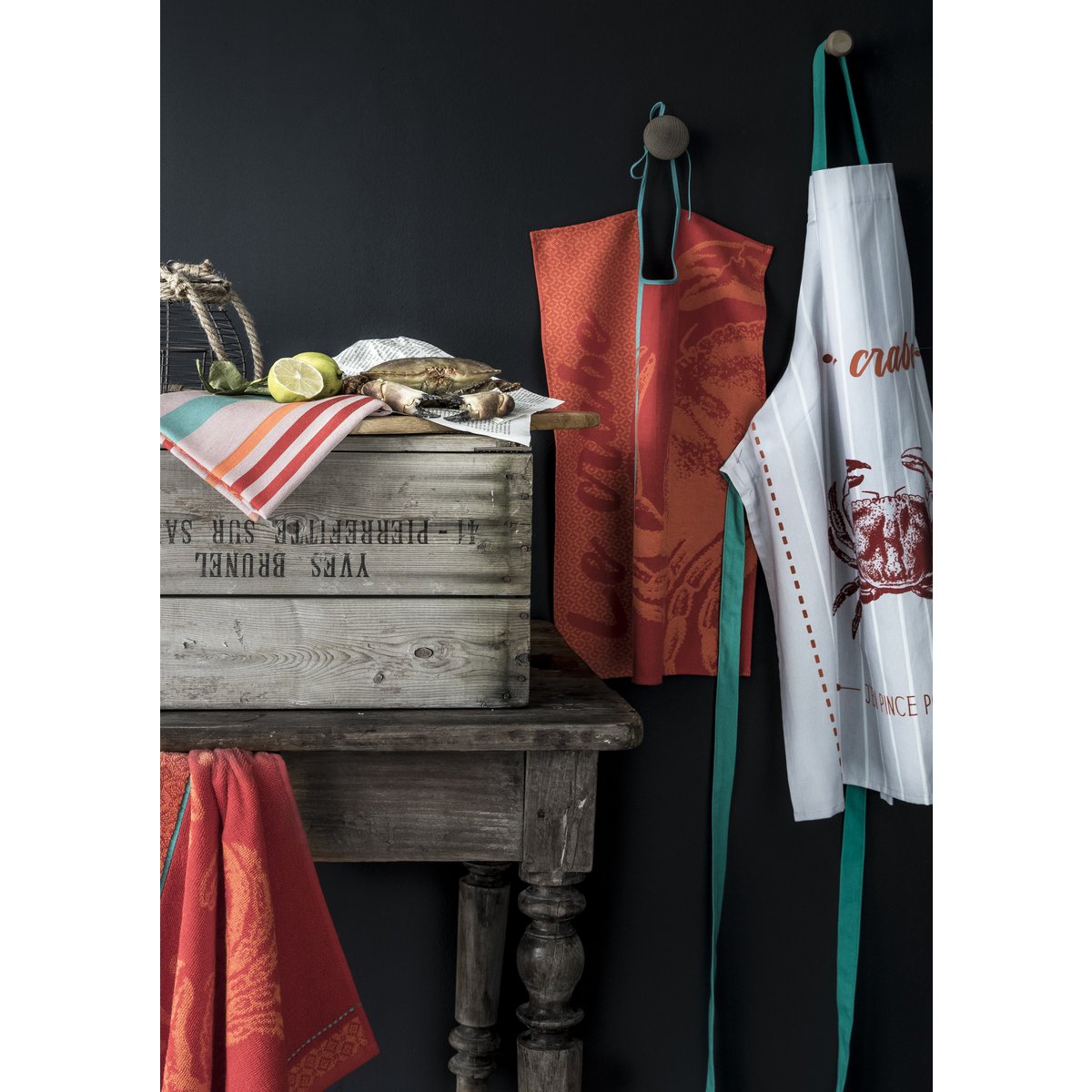 Geschirrtuch Jacquard Baumwolle  50x75 cm Crabe Rouge