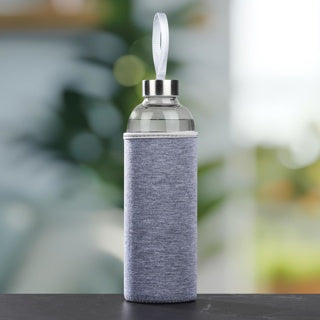 Trinkflasche aus Glas, 1L mit Schutzhülle aus Neopren grau