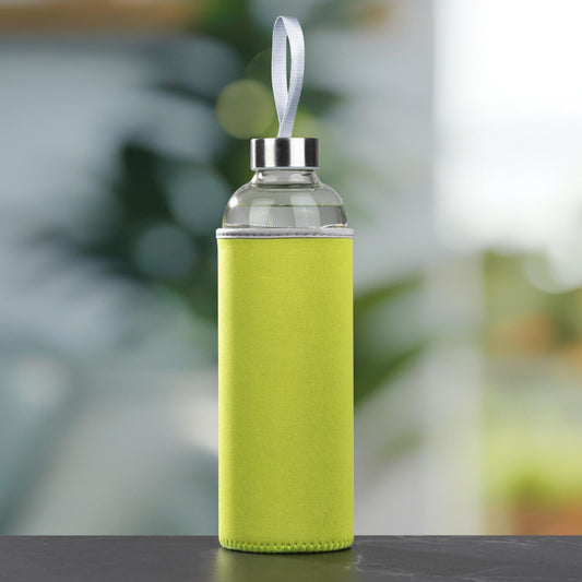 Trinkflasche aus Glas, 1L mit Schutzhülle aus Neopren apfelgrün