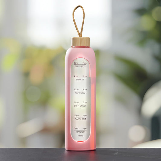 Trinkflasche aus Glas, 1 L mit Motivationsleiste