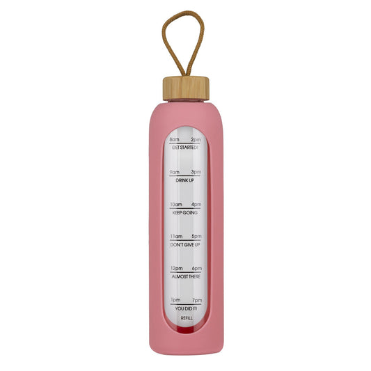 Trinkflasche aus Glas, 1 L mit Motivationsleiste