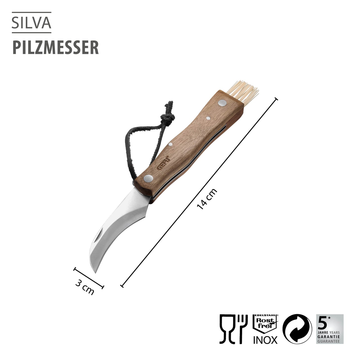 Pilzmesser SILVA 2-in-1 mit Bürste und Walnussholzgriff